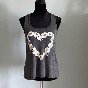 Charcoal Gray Daisy Graphic Racerback Top